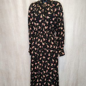NWOT Medium, size 6 Bohemian maxi dress black with pink/red rose pattern